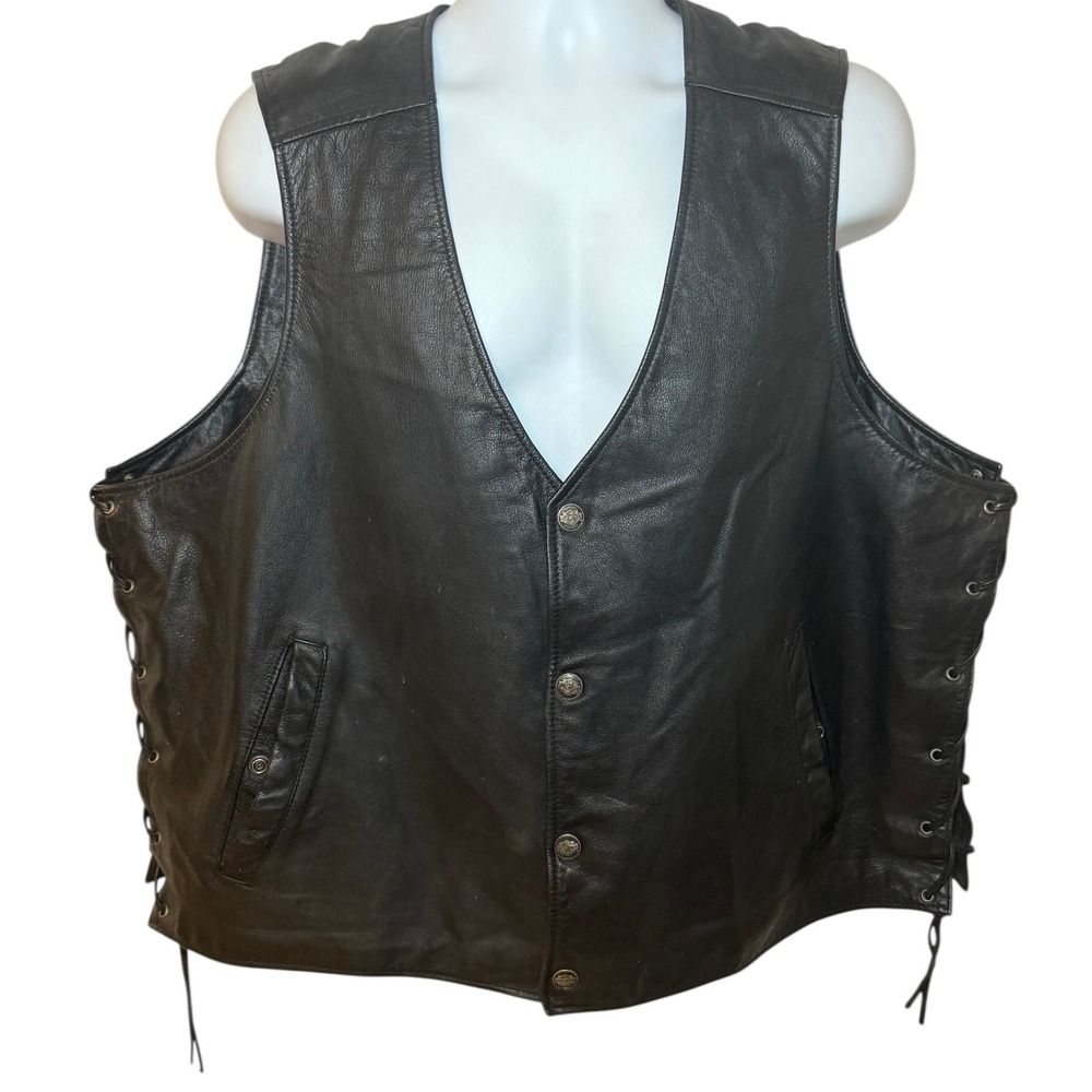 Harley Davidson Men's 2XL Genuine Leather Motorcycle Vest Black Laced Sides